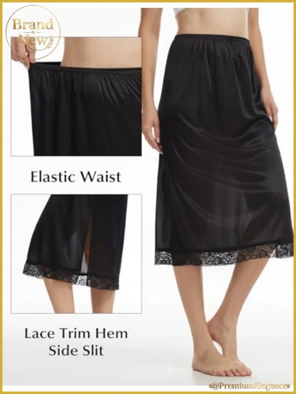 Women's Half Slip A-Line Lace Trim Mini Underskirt Silky Polyester